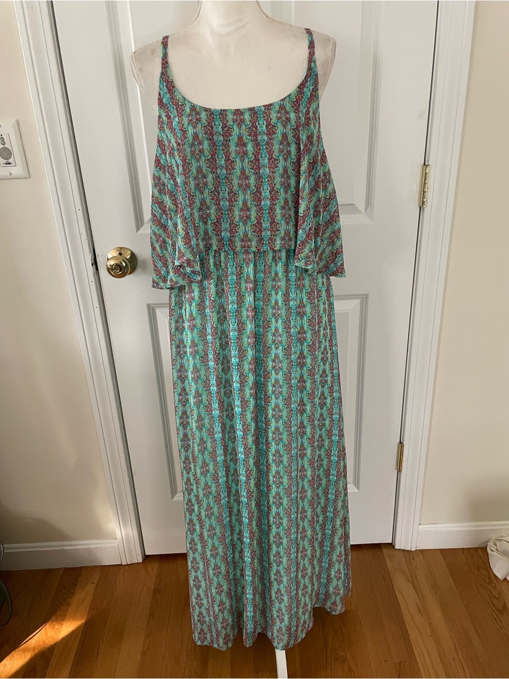 Faded Glory Mint and Coral Patterned Maxi Dress